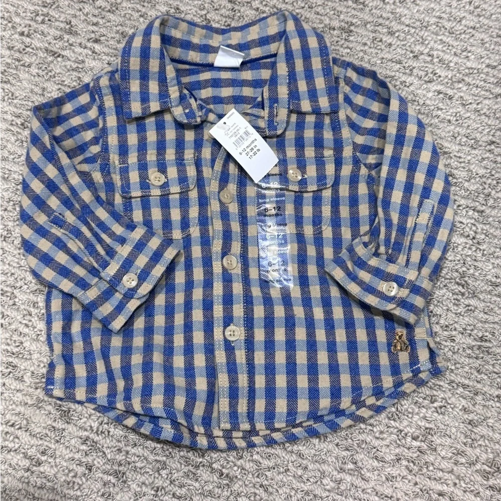 5 for $25 SALE 🎉  Blue and Tan Plaid Button-Front Kids Shirt- baby gap